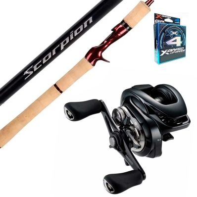 Conjunto Tucunaré Azul Shimano Metanium DC e Vara Scorpion 16lb (5 partes)