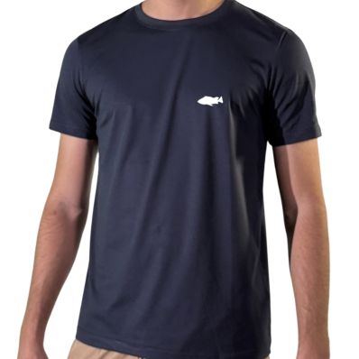 Camiseta Casual Fish Ops Azul Marinho com logo Branco