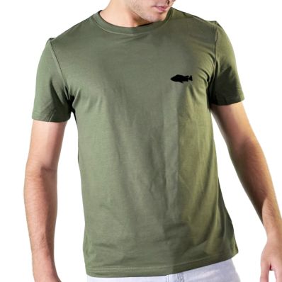 Camiseta Casual Fish Ops Verde Musgo com logo Preto