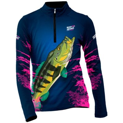 Camiseta Mar Negro Infantil Premium Tucunaré Rosa (+50uv)